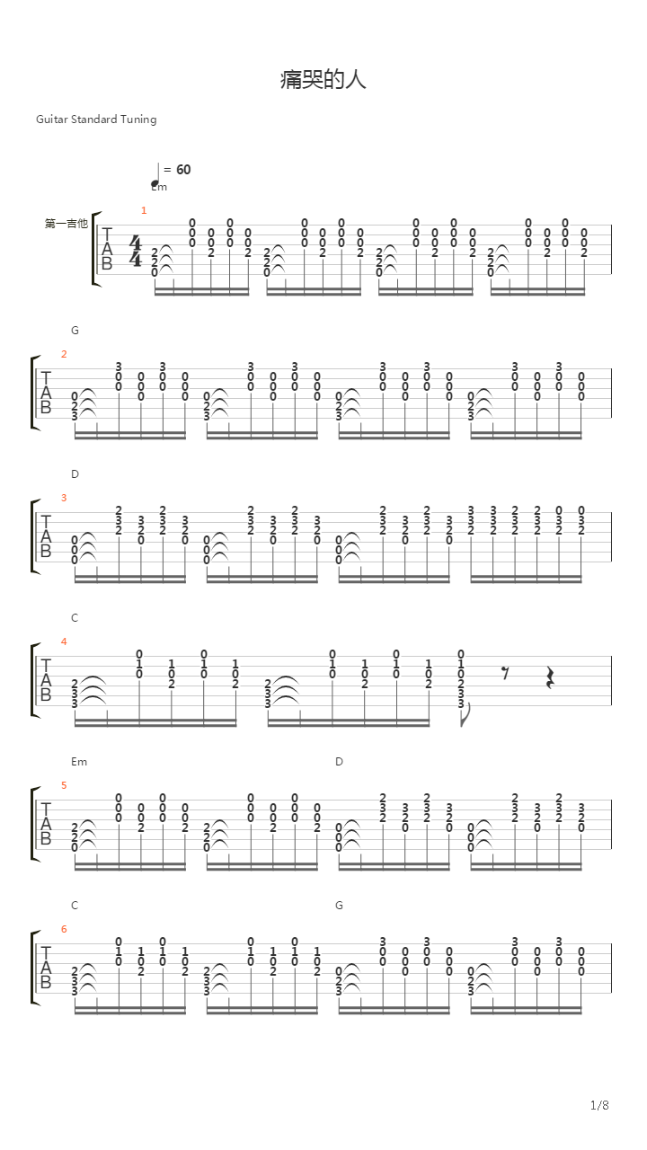 痛哭的人吉他谱