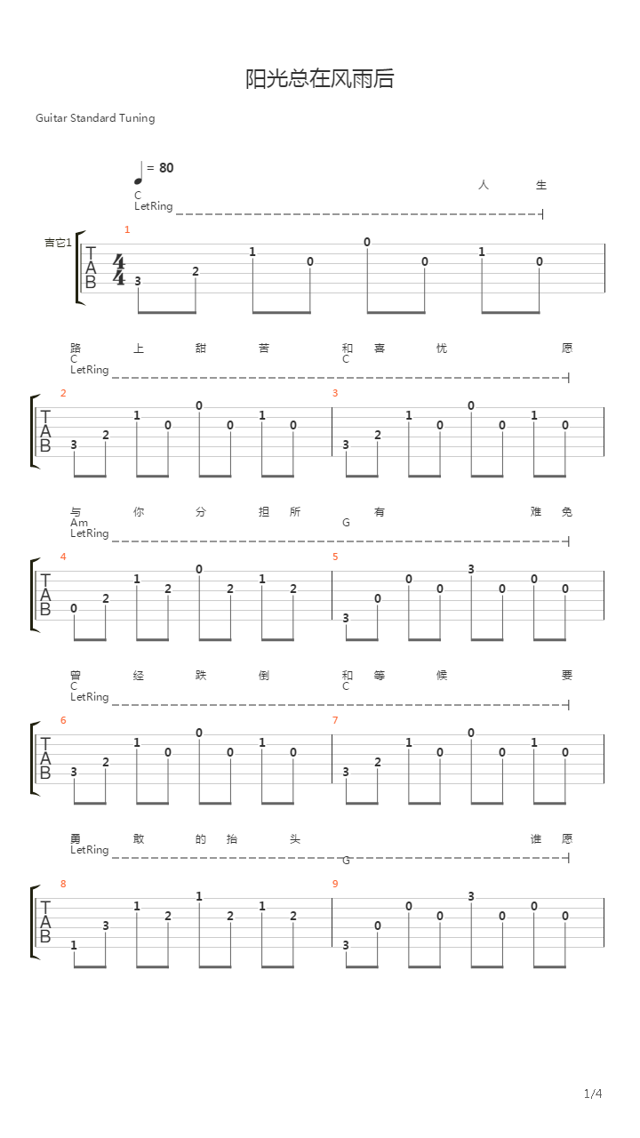 阳光总在风雨后吉他谱