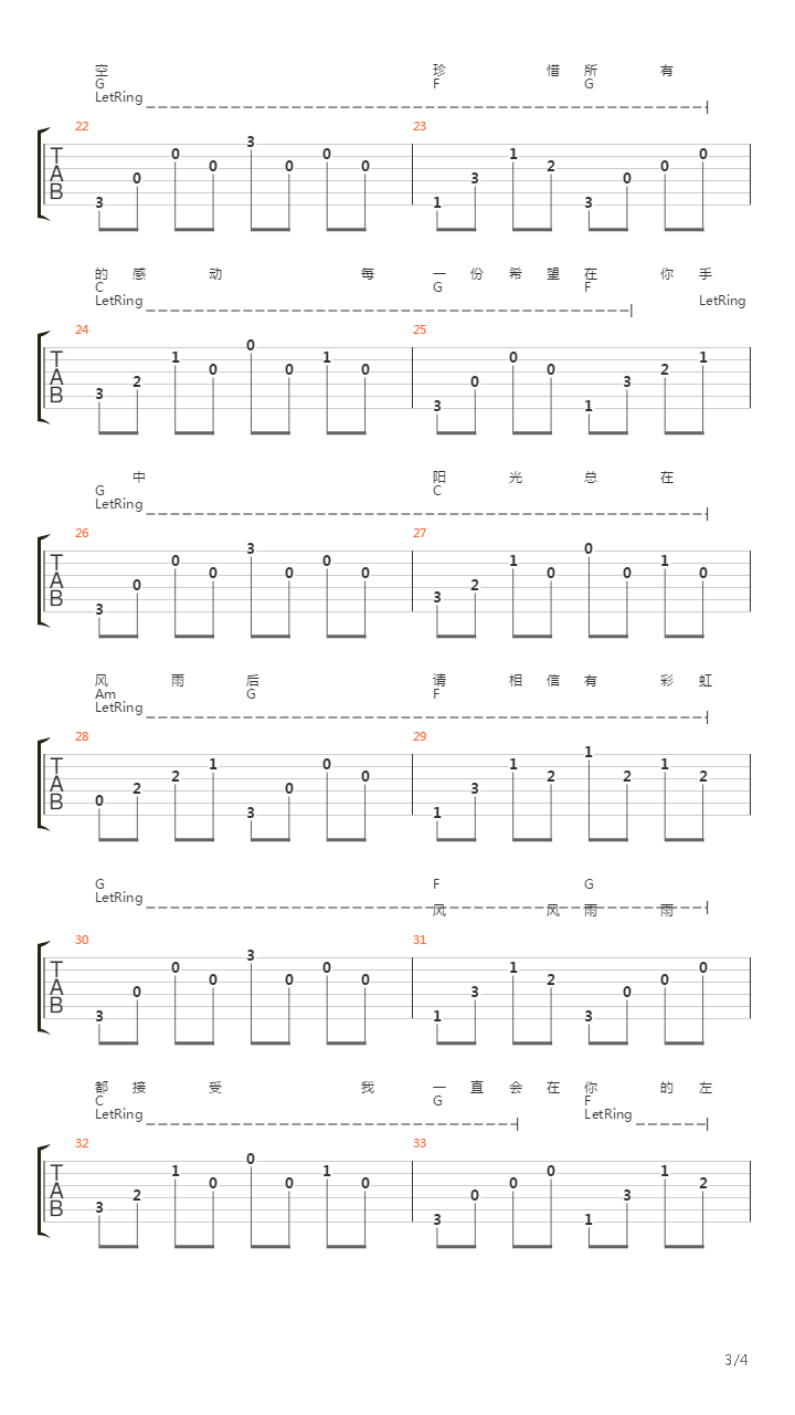 阳光总在风雨后吉他谱