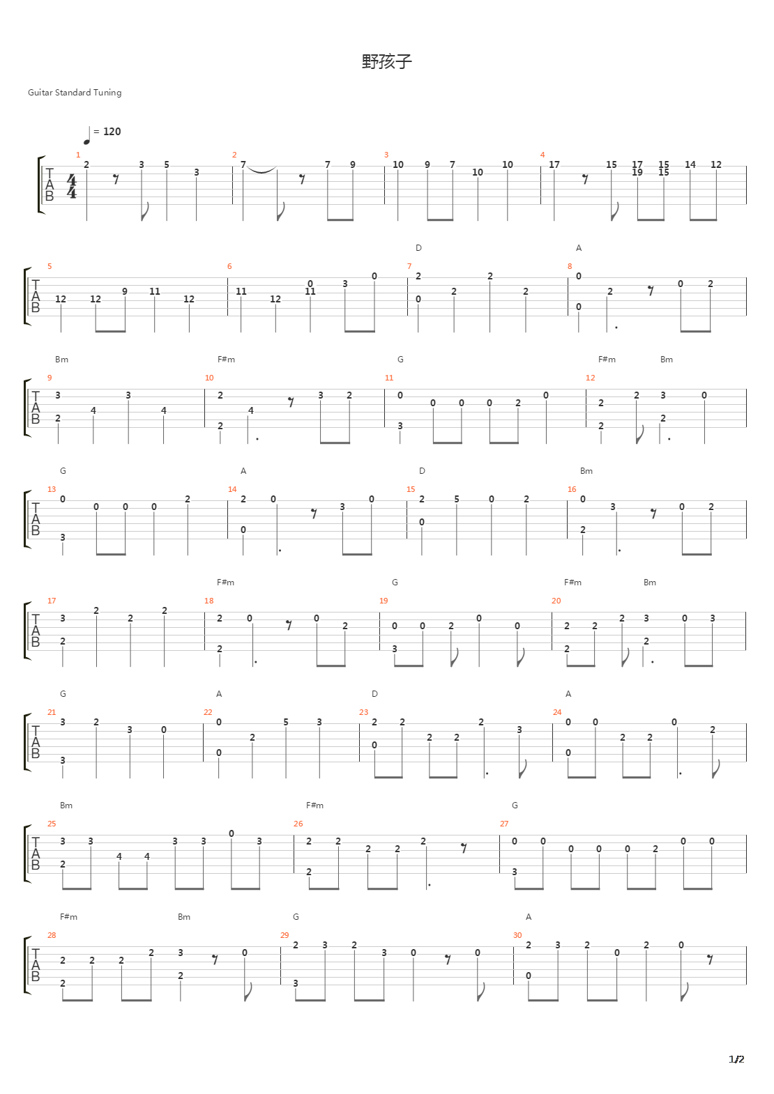 野孩子吉他谱