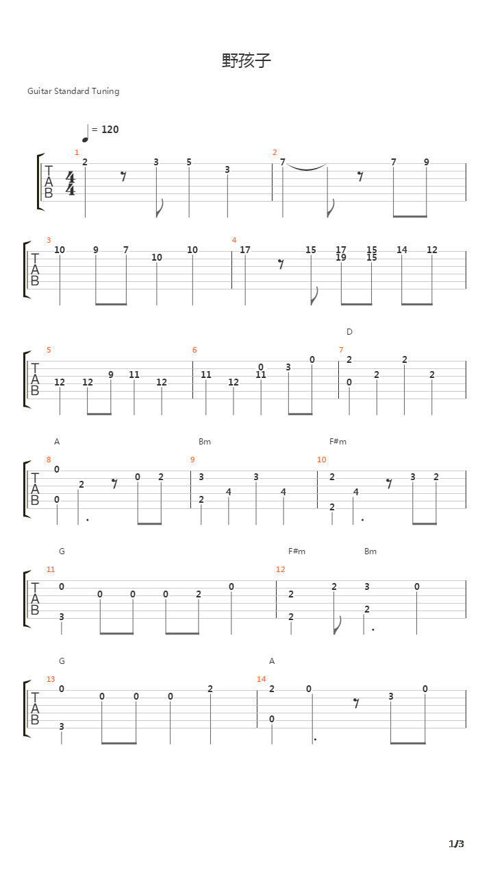 野孩子吉他谱