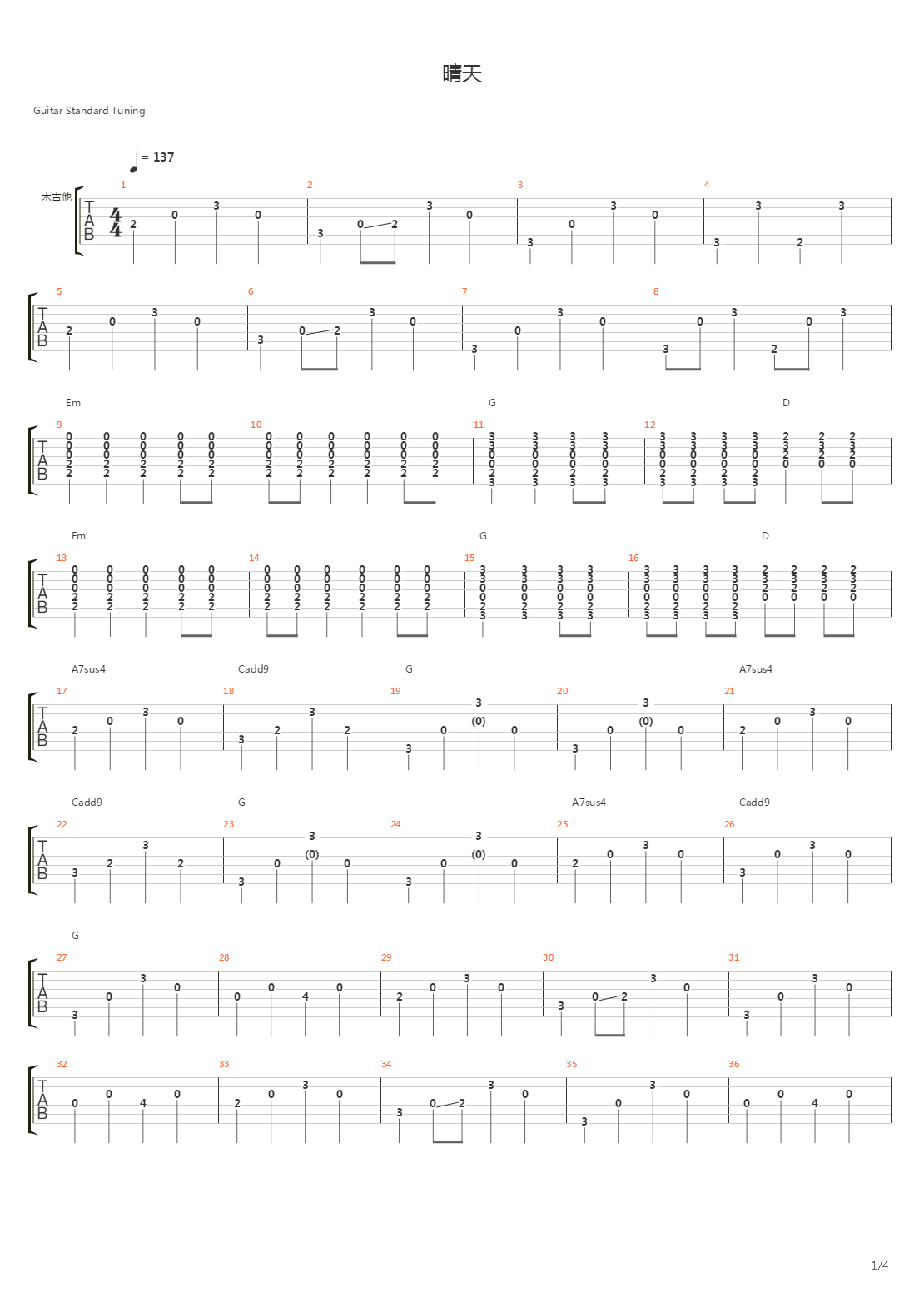 晴天吉他谱