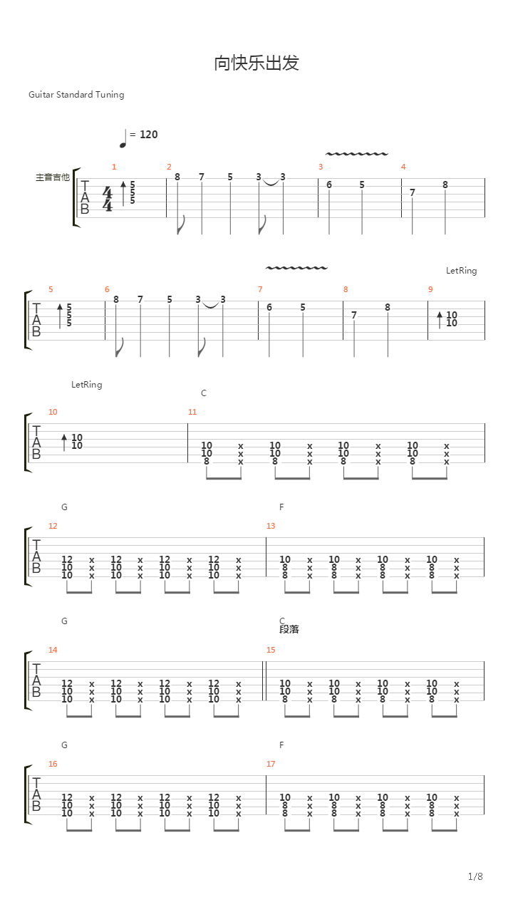 向快乐出发吉他谱