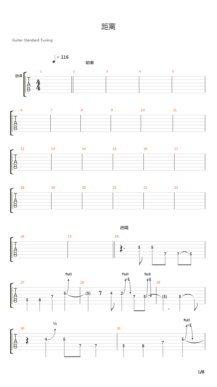 距离吉他谱