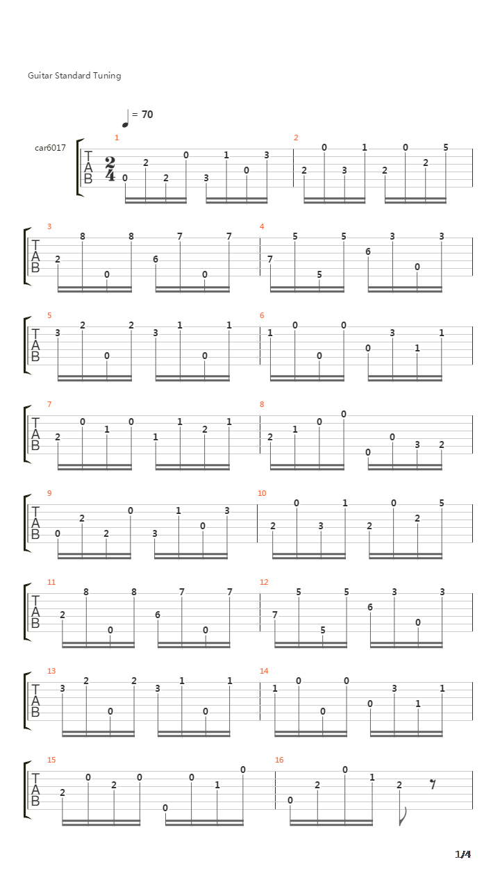 卡尔卡西练习曲 - 17吉他谱