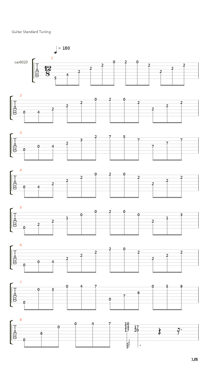 卡尔卡西练习曲 - 20吉他谱