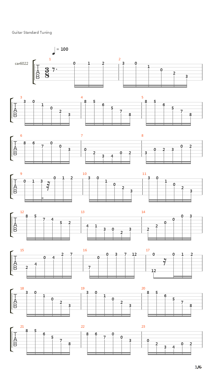 卡尔卡西练习曲 - 22吉他谱