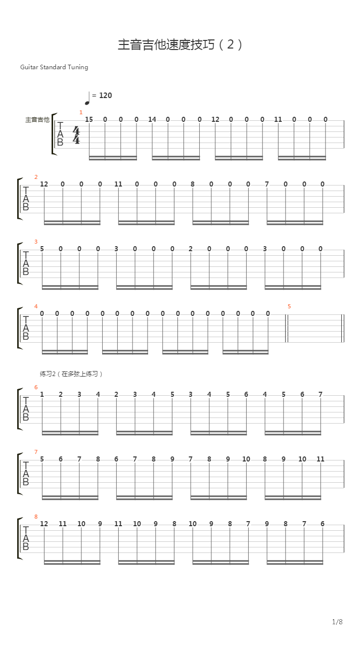 主音吉他速度技巧（2）吉他谱