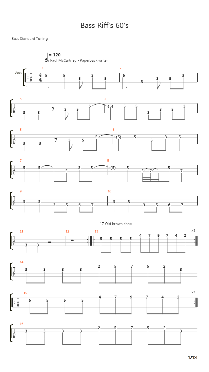 贝司练习( Exercises) -  Riff_'s 60_'s吉他谱