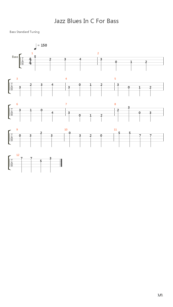 贝司练习( Exercises) - Jazz Blues In C For吉他谱