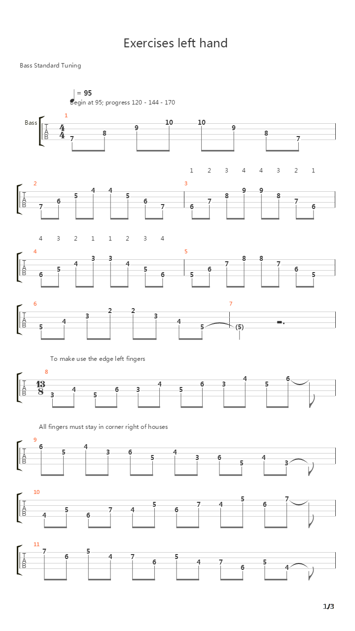 贝司练习( Exercises) - Left Hand Exercises For吉他谱