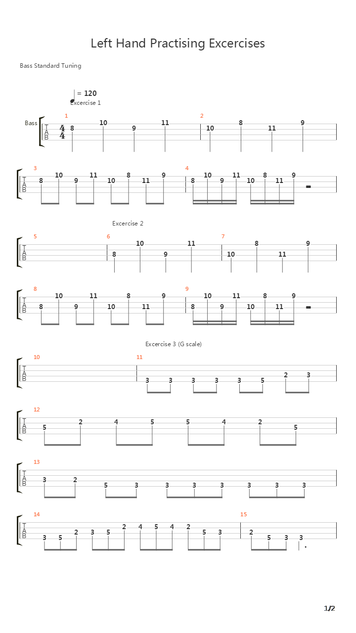 贝司练习( Exercises) - Left Hand Practising Excercises吉他谱