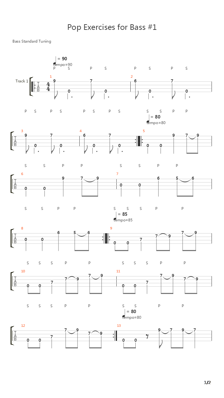 贝司练习( Exercises) - Pop Exercises For  #1吉他谱