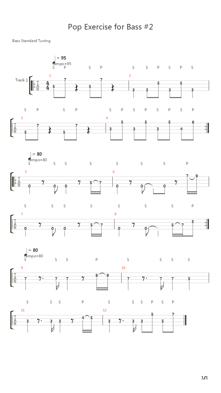 贝司练习( Exercises) - Pop Exercises For  #2吉他谱
