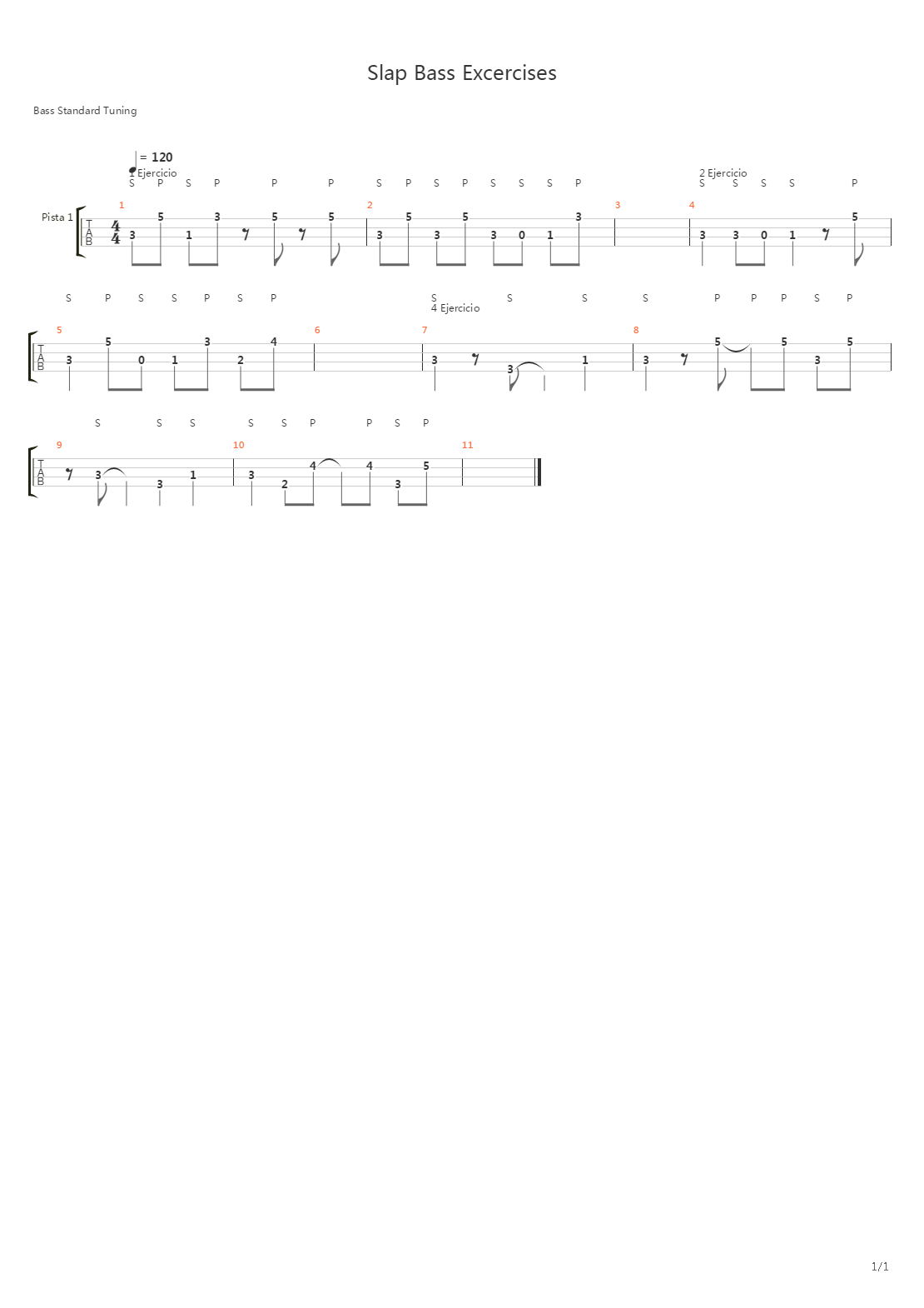 贝司练习( Exercises) - Slap  Excercises吉他谱