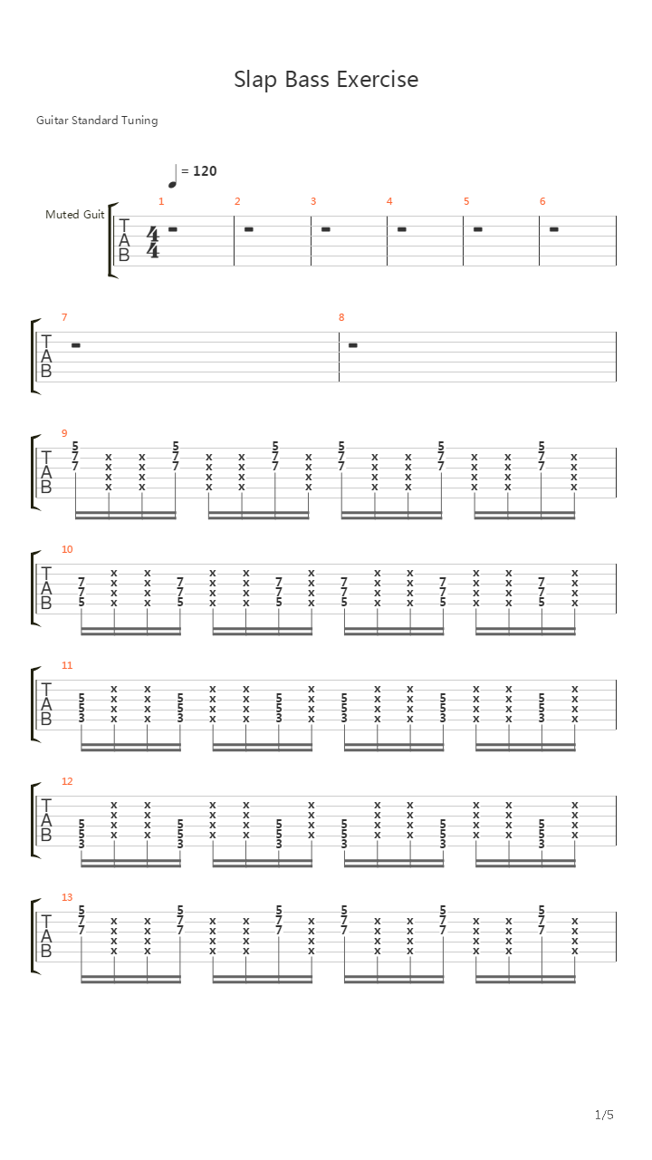 贝司练习( Exercises) - Slap  Exercise吉他谱