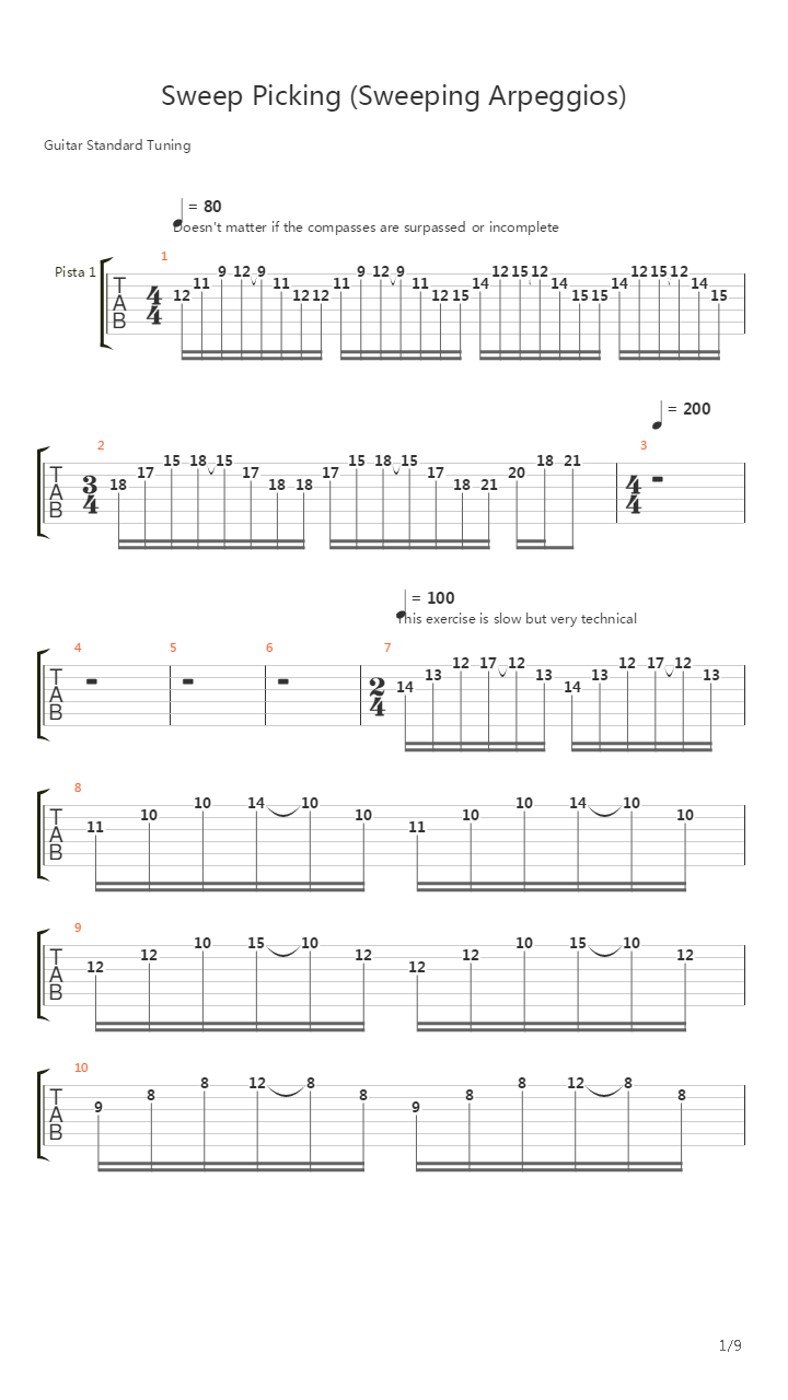 扫拨练习 - Sweep Picking (Sweeping Arpeggios)吉他谱