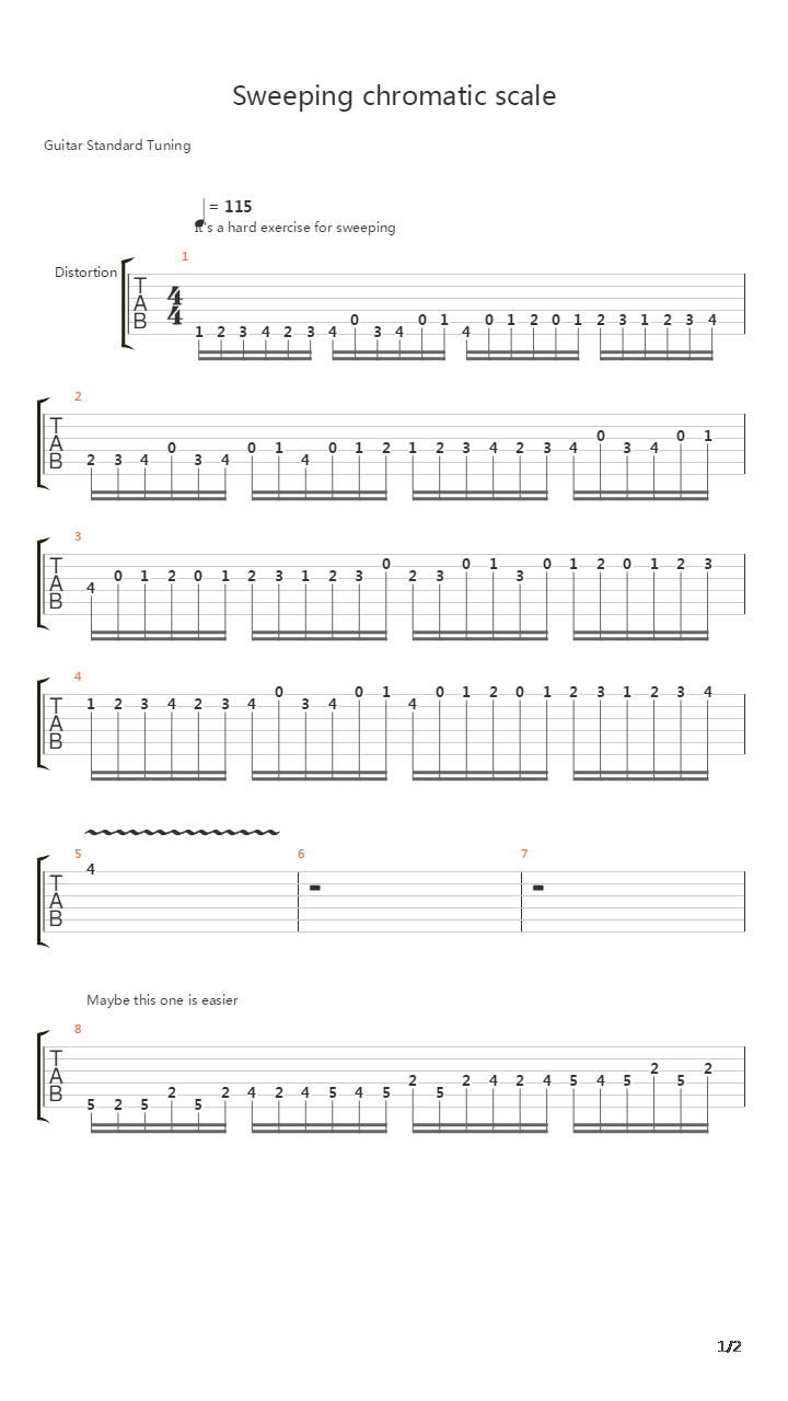 扫拨练习 - Sweeping chromatic scale吉他谱