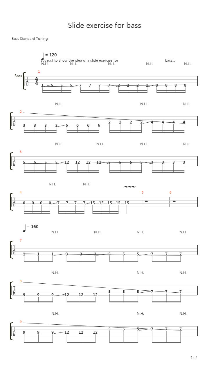 滑弦练习 - Slide exercise for bass吉他谱