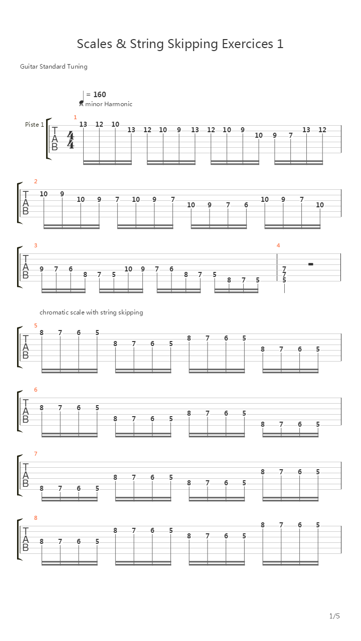速弹练习(Shred) - A min. Harmonic pattern,String Skipping Exercices & Chromatic吉他谱