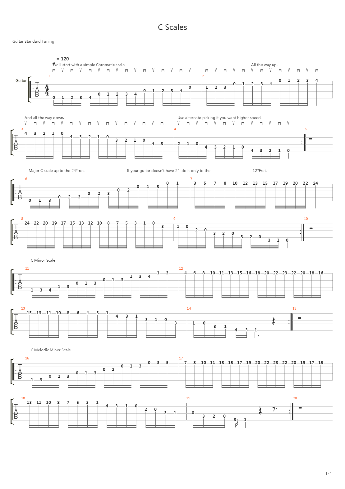 音阶练习&琶音练习 - C Scales吉他谱