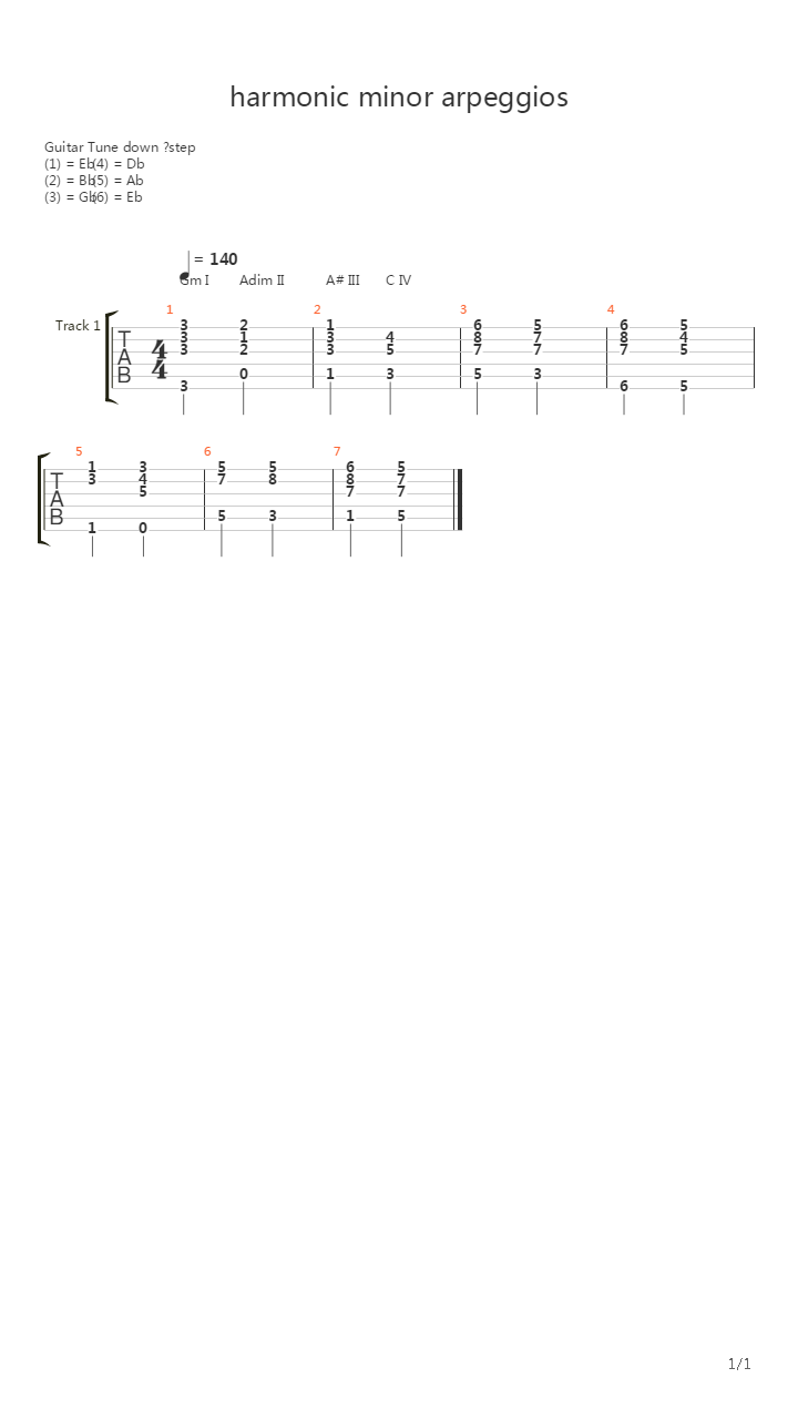 音阶练习&琶音练习 - Harmonic Minor Arpeggios吉他谱