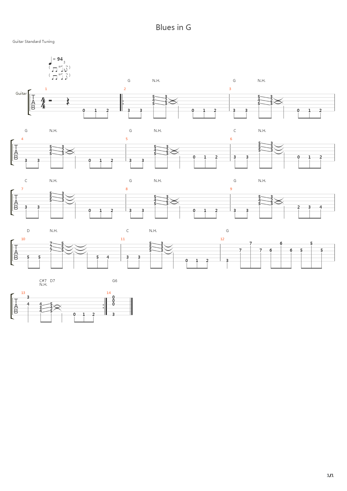 布鲁斯练习 - Blues in G吉他谱
