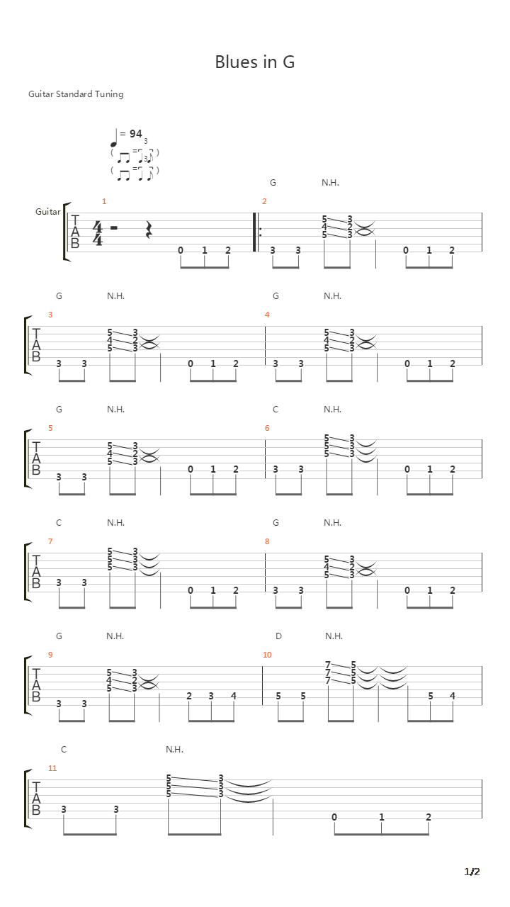 布鲁斯练习 - Blues in G吉他谱