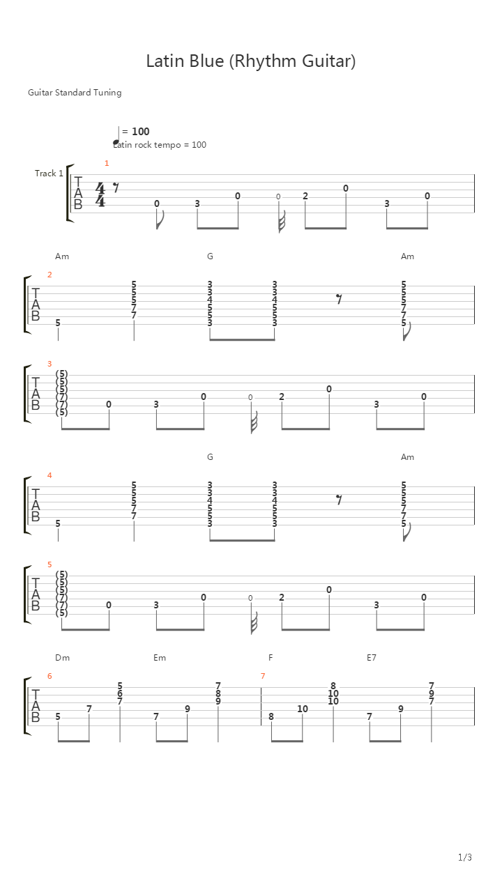 布鲁斯练习 - Latin Blue (Rhythm Guitar)吉他谱