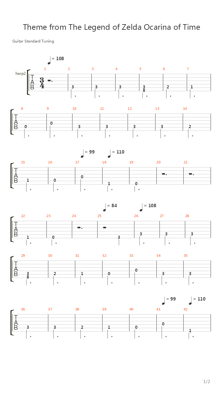 塞尔达 Ocarina Of Time Theme吉他谱