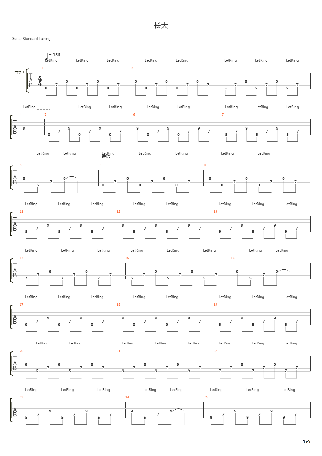 长大吉他谱