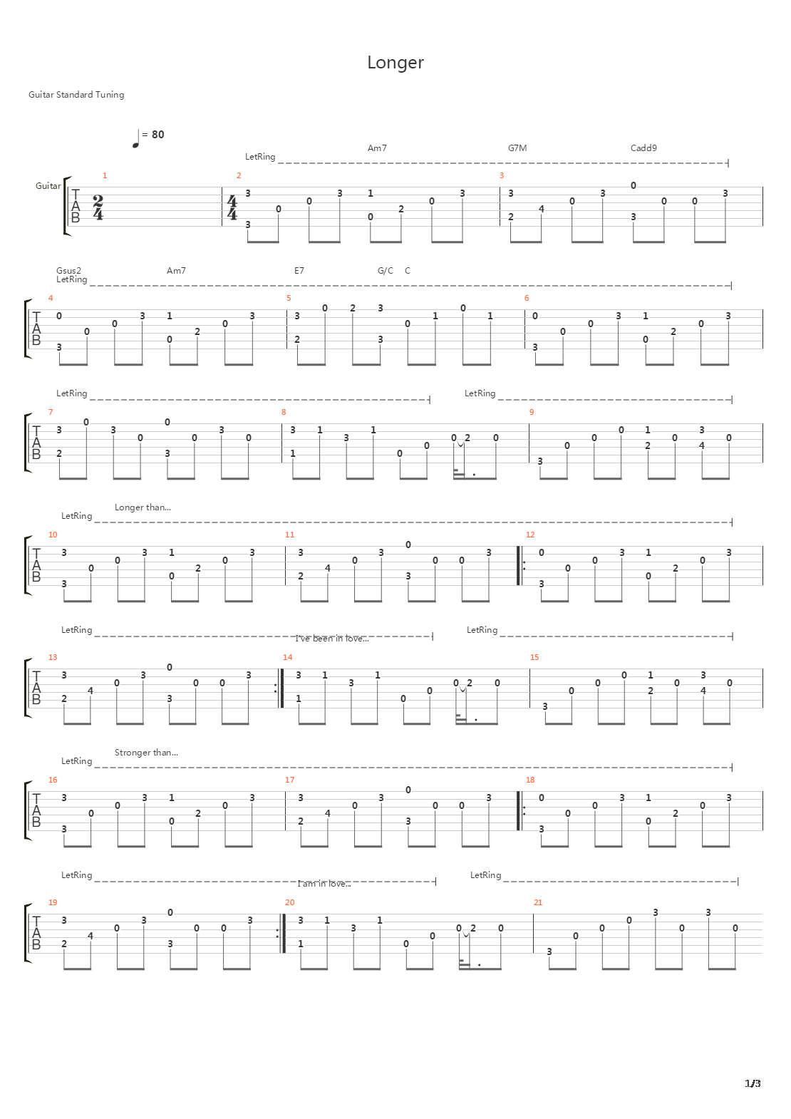 longer吉他谱