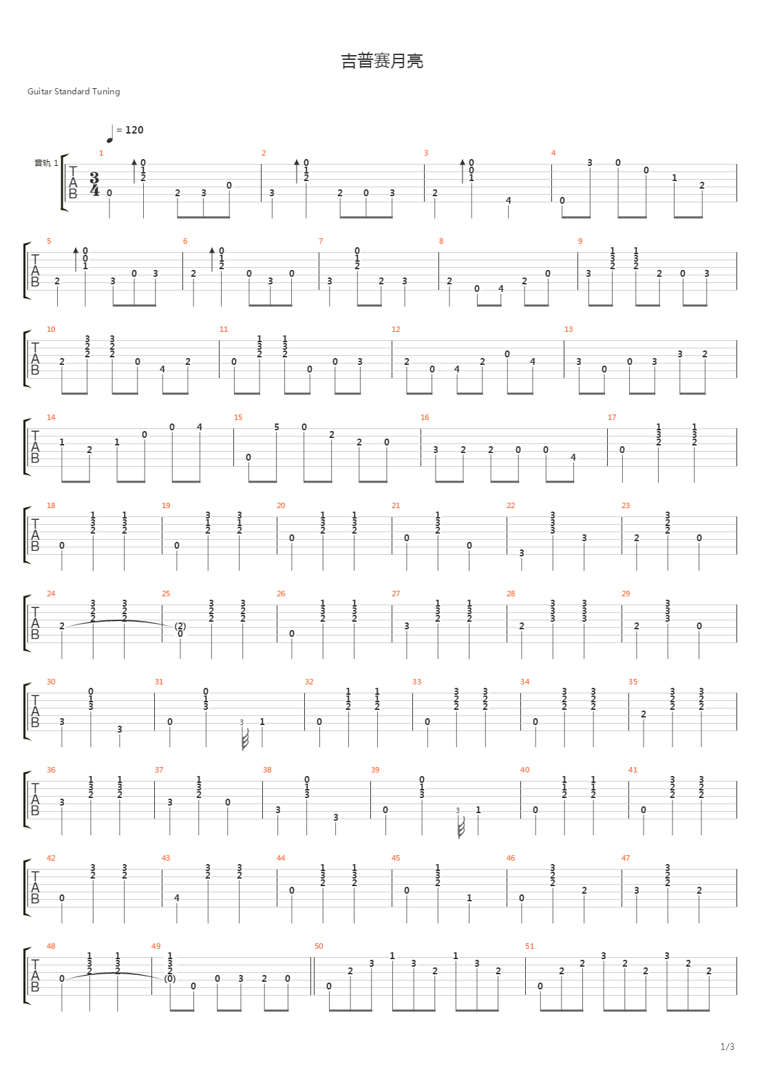 吉普赛之月吉他谱