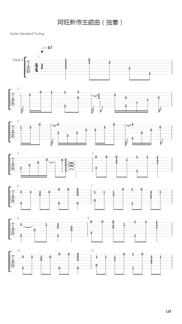 阿旺新传主题曲吉他谱