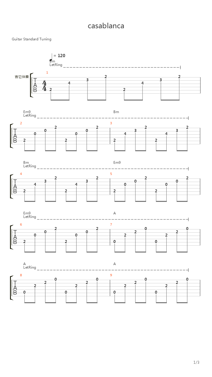 Casablanca (卡萨布兰卡)吉他谱