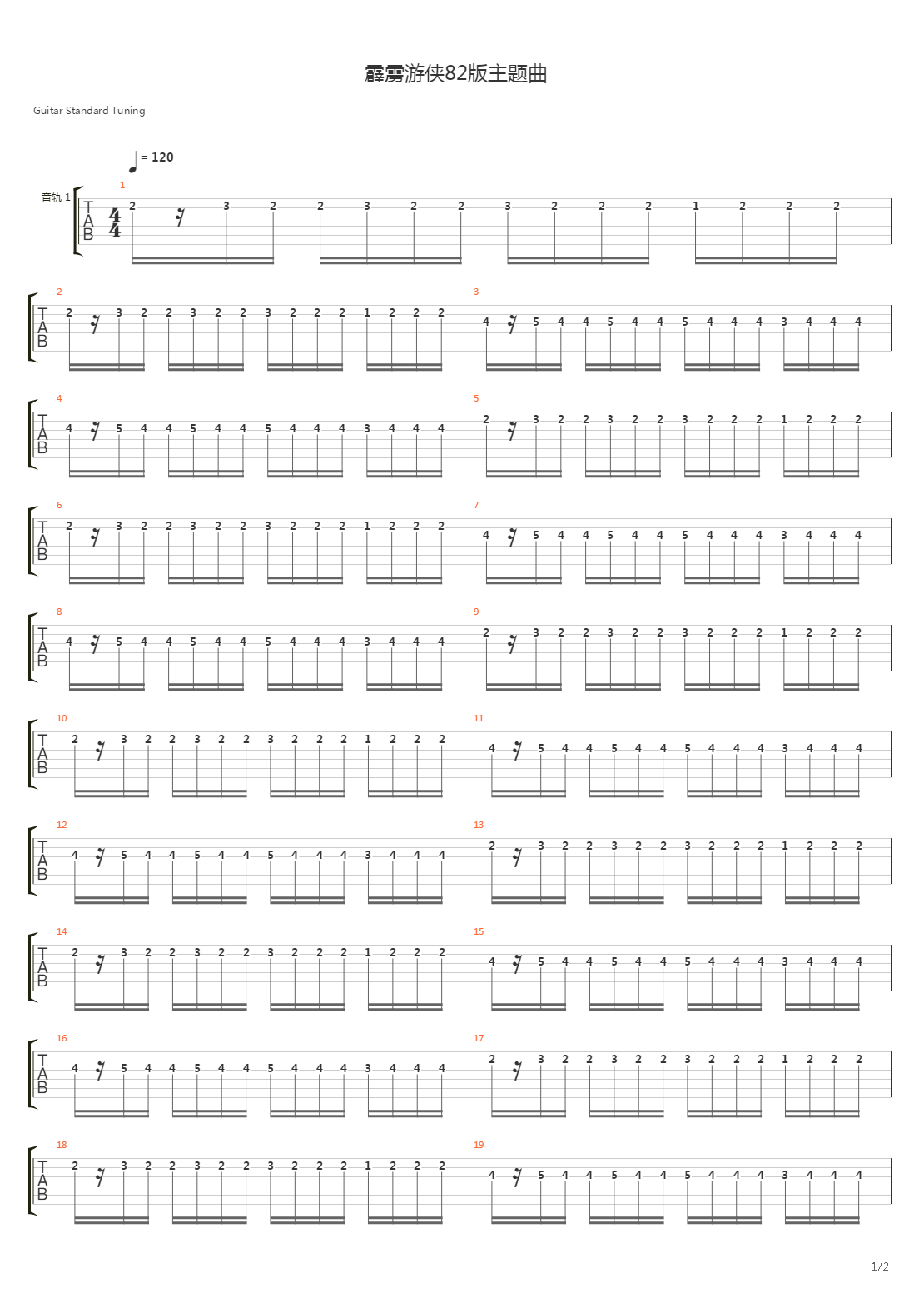 霹雳游侠82版 - 主题曲吉他谱
