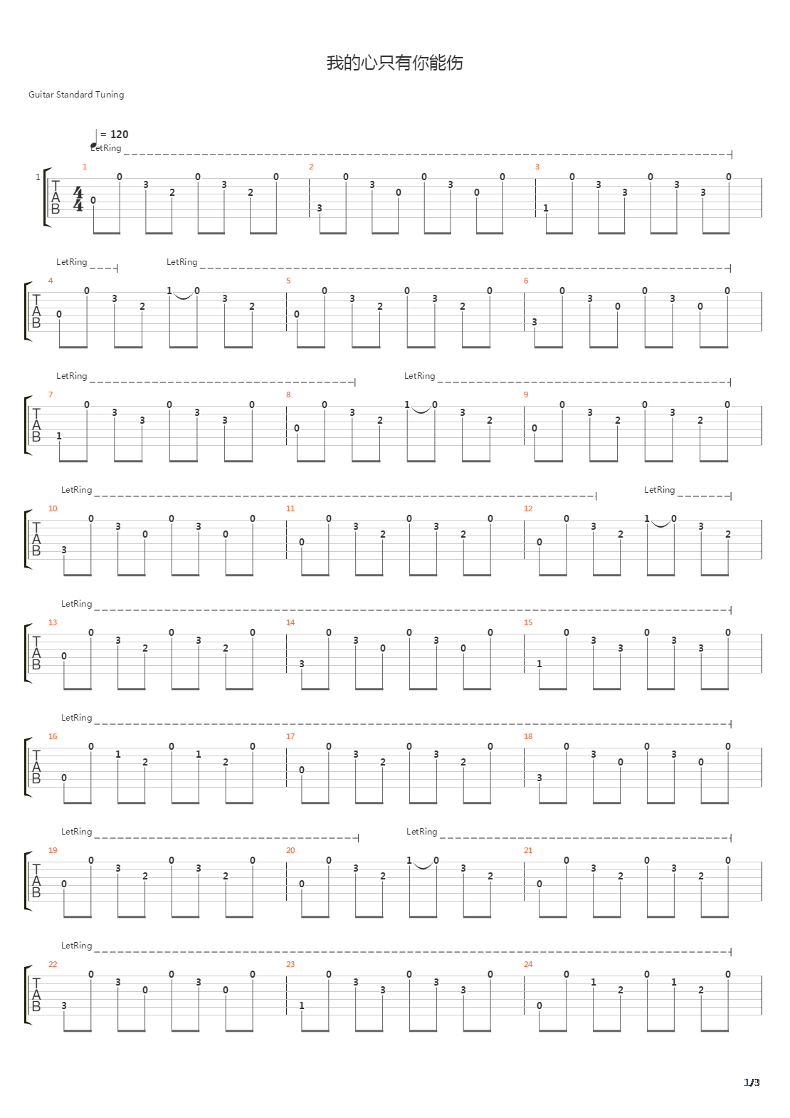 我的心只有你能伤吉他谱