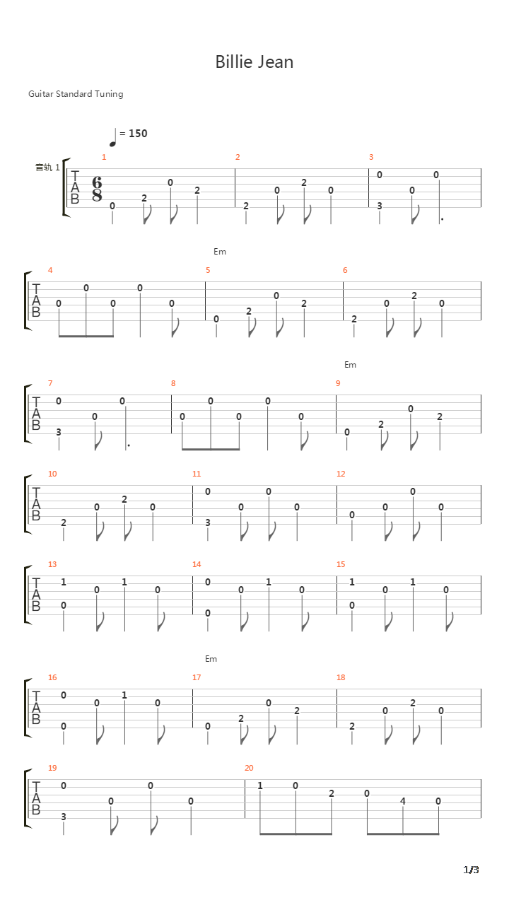 Billie Jean吉他谱