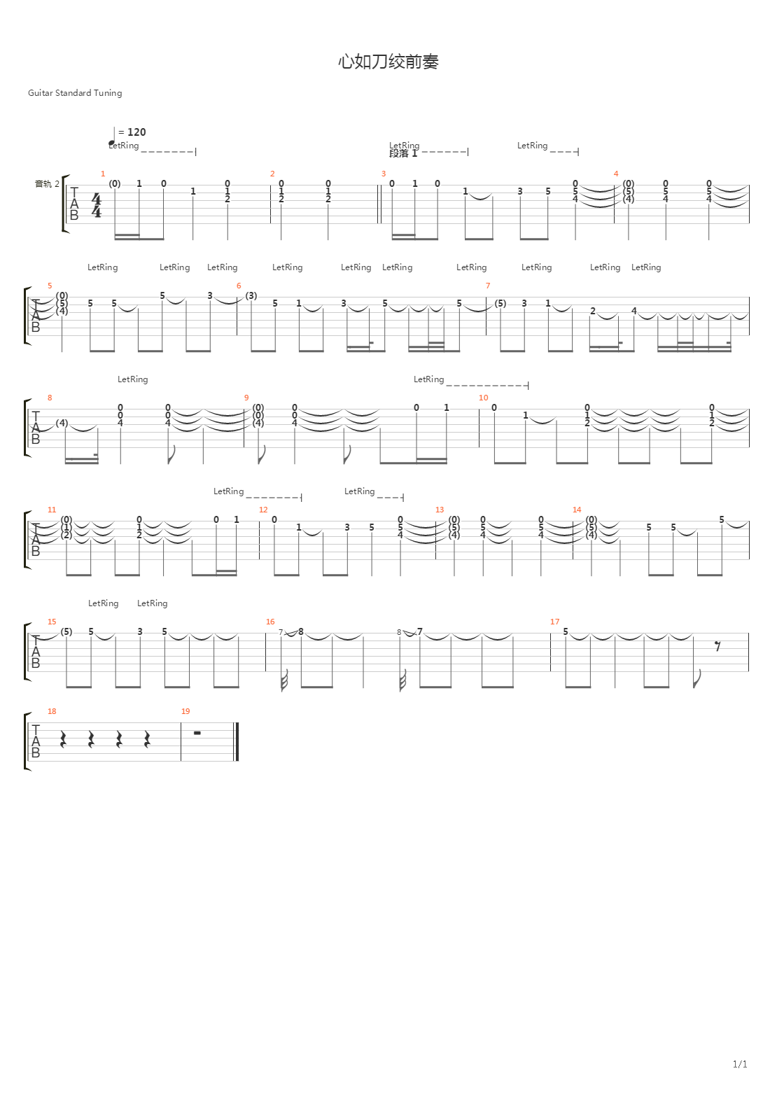心如刀绞吉他谱