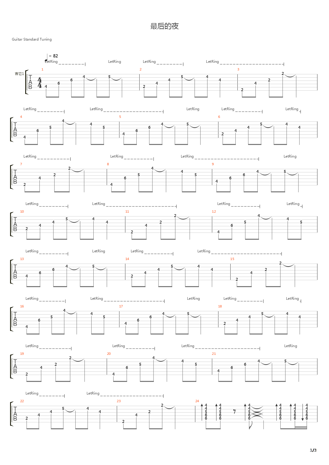 最后的夜吉他谱