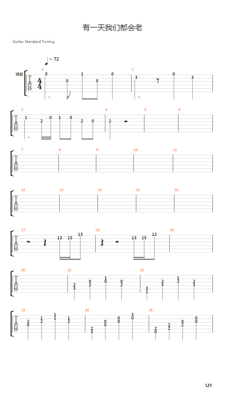 有一天我们都会老(匹克吉他弹奏)吉他谱