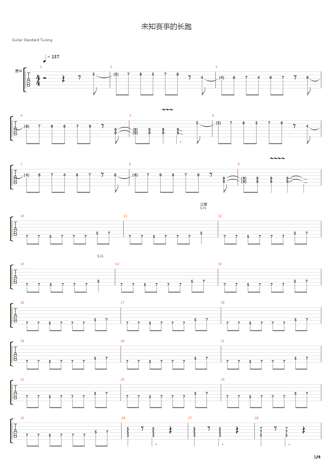 未知赛事的长跑吉他谱