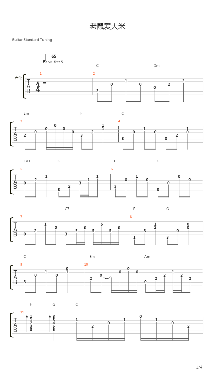 老鼠爱大米(迥异弹唱版)吉他谱