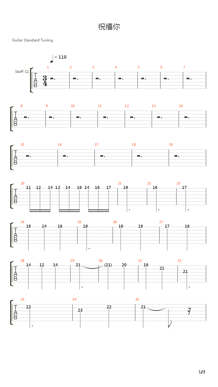 祝福你吉他谱