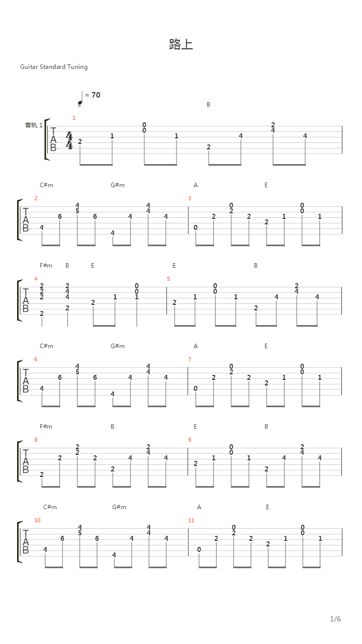路上(电影《玩大的》主题曲)吉他谱
