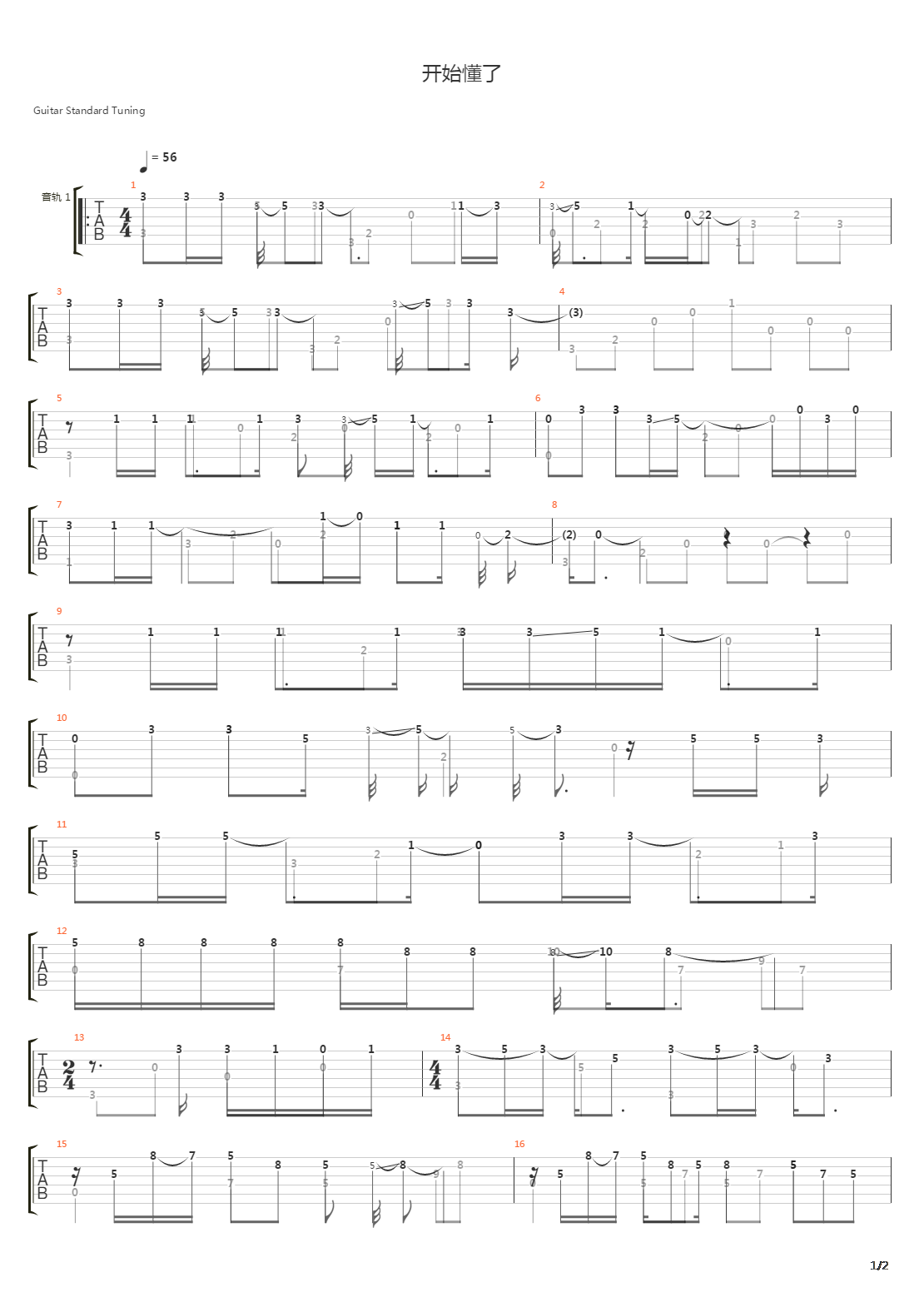 开始懂了吉他谱