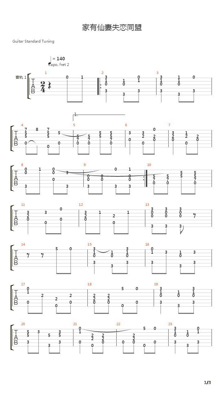 失恋阵线联盟(家有仙妻 主题歌)吉他谱