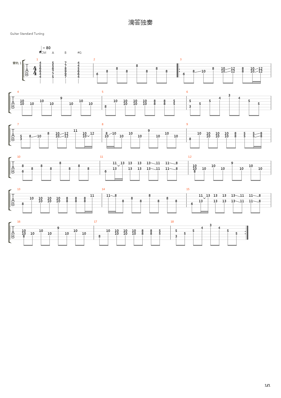 嘀嗒吉他谱