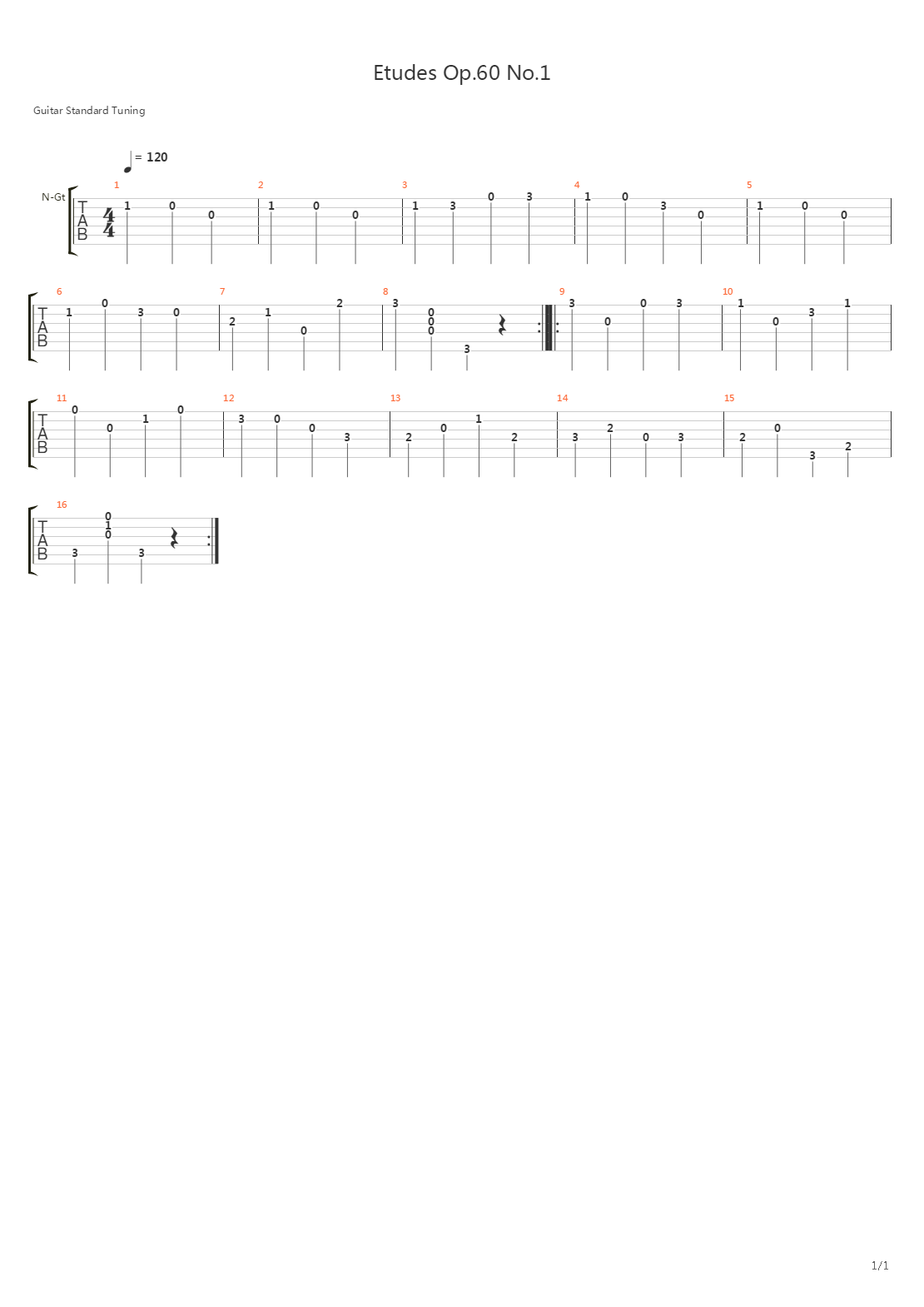 Etudes Op.60 No.1（25首渐进练习曲 作品60号 No.1）吉他谱
