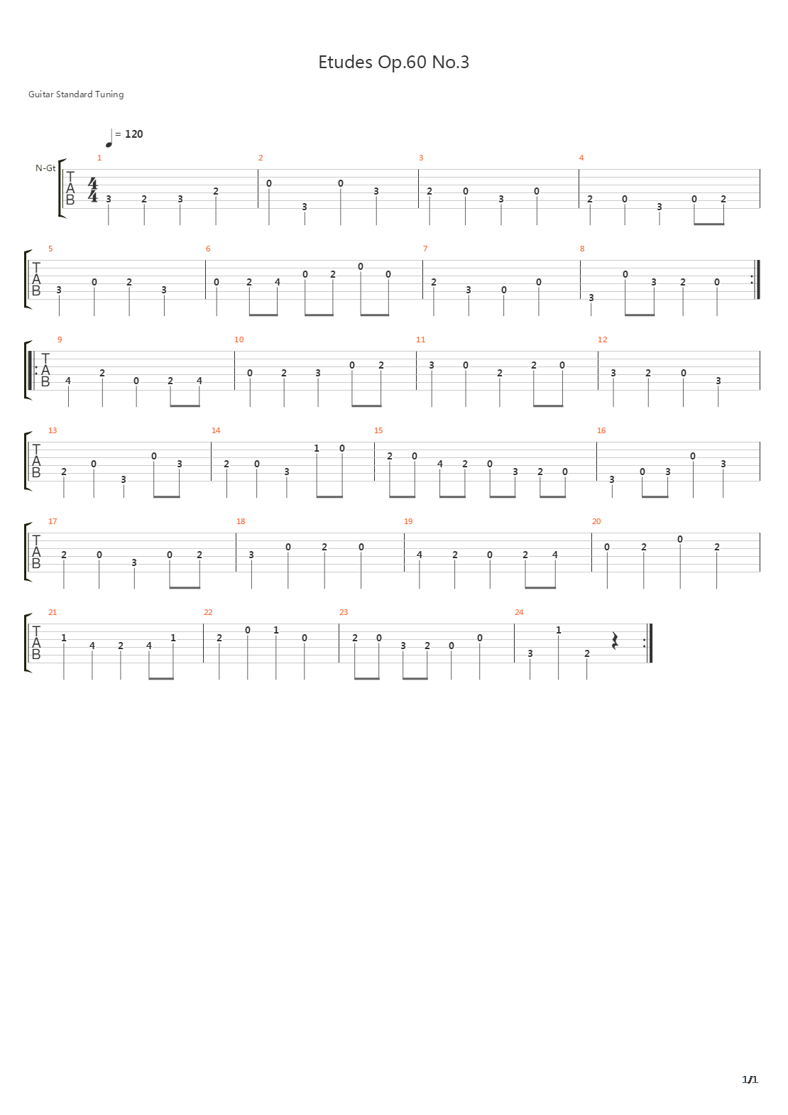 Etudes Op.60 No.3（25首渐进练习曲 作品60号 No.3）吉他谱